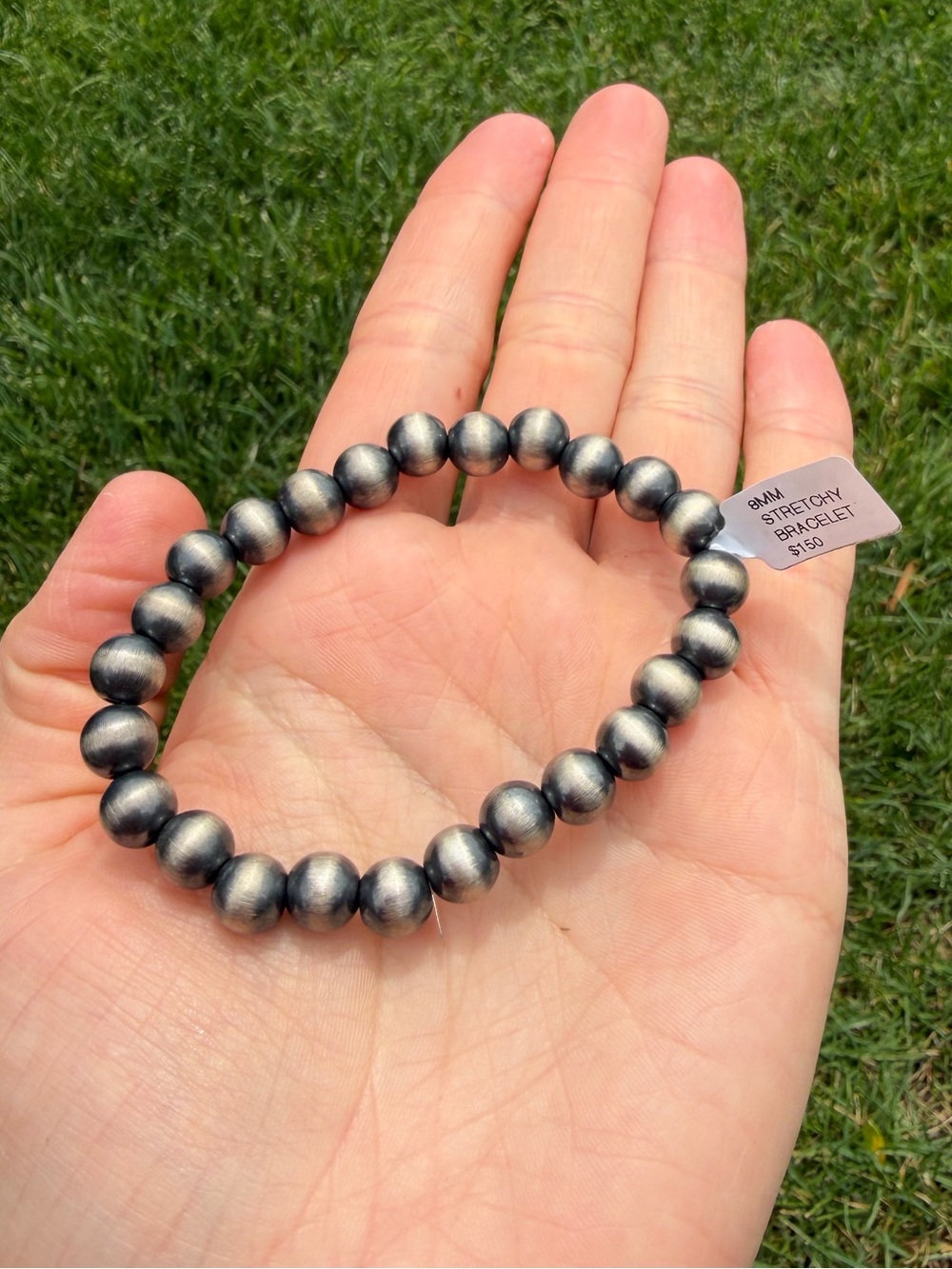 Navajo Sterling Silver Pearl Beaded Stretch Bracelet - 8mm NWT - Picture 2 of 5